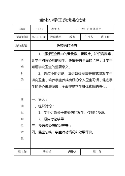 1.2传染病防控主题班会记录表