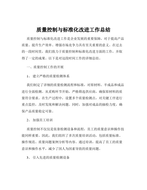 质量控制与标准化改进工作总结