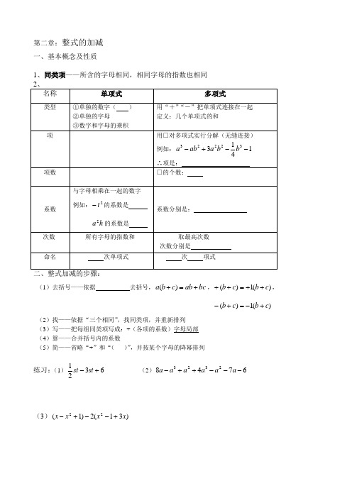 第二章：整式的加减基本技能归纳