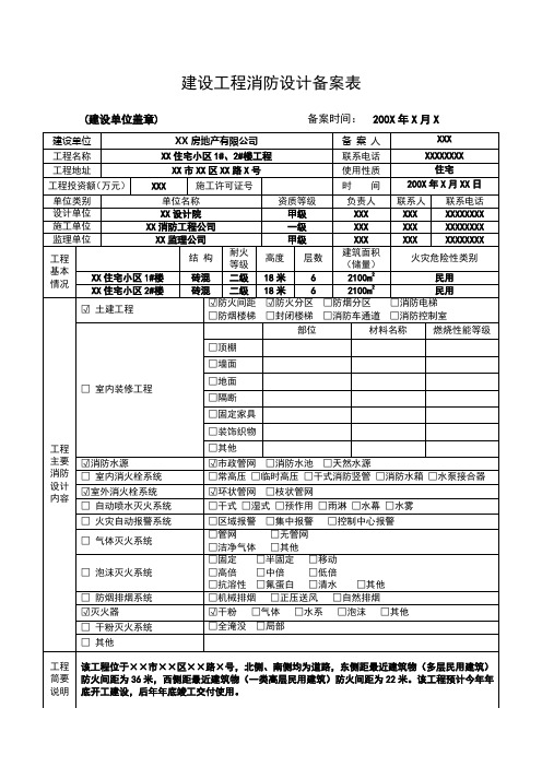 建设工程消防设计备案表范本