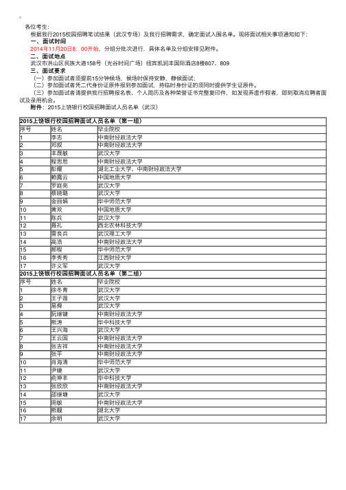 江西上饶银行武汉专场2015校园招聘面试通知