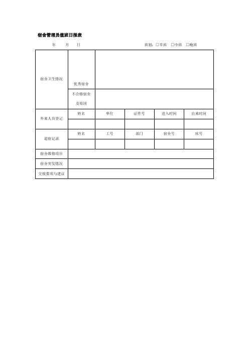 宿舍管理员值班日报表(doc格式)