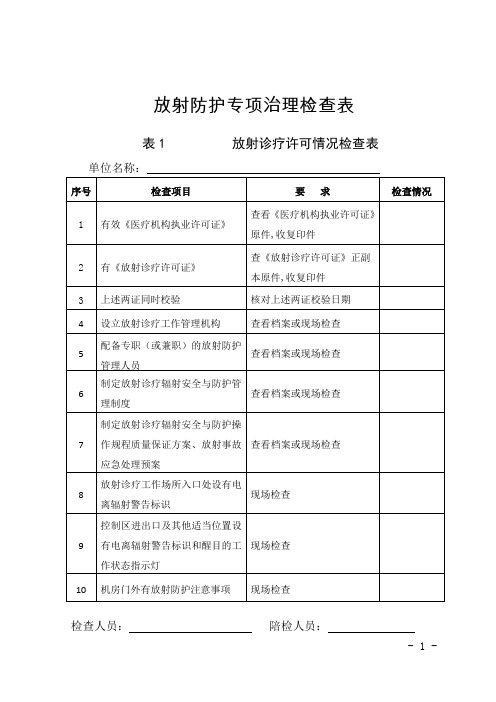 放射防护专项治理检查表