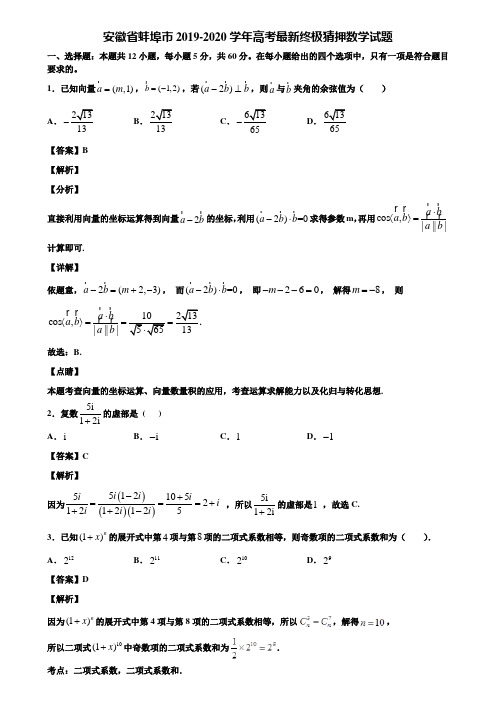 安徽省蚌埠市2019-2020学年高考最新终极猜押数学试题含解析