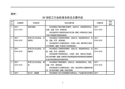 38项轻工行业标准名称及主要内容