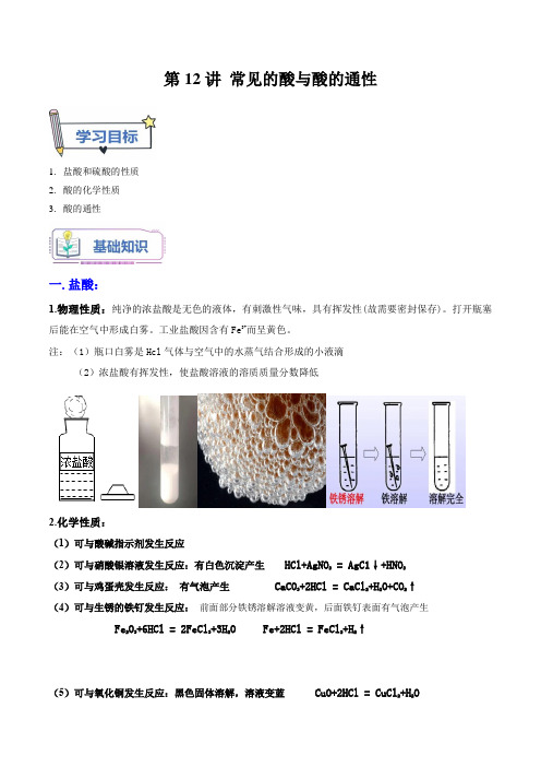 第12讲常见的酸与与酸的通性(原卷版+解析)