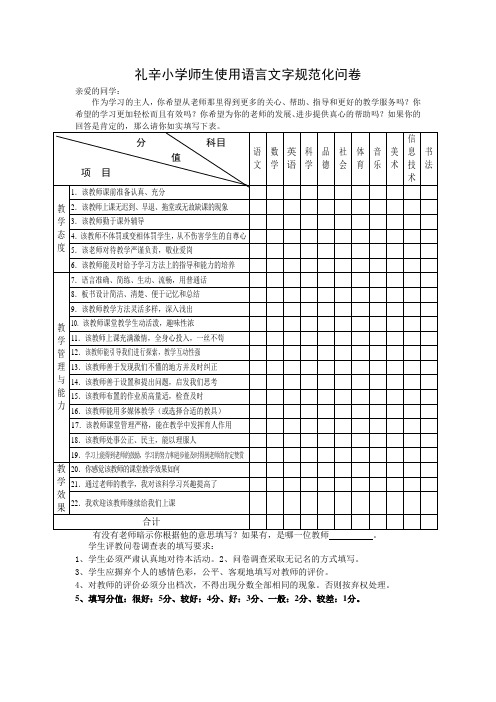 礼辛小学师生使用语言文字规范化问卷统计