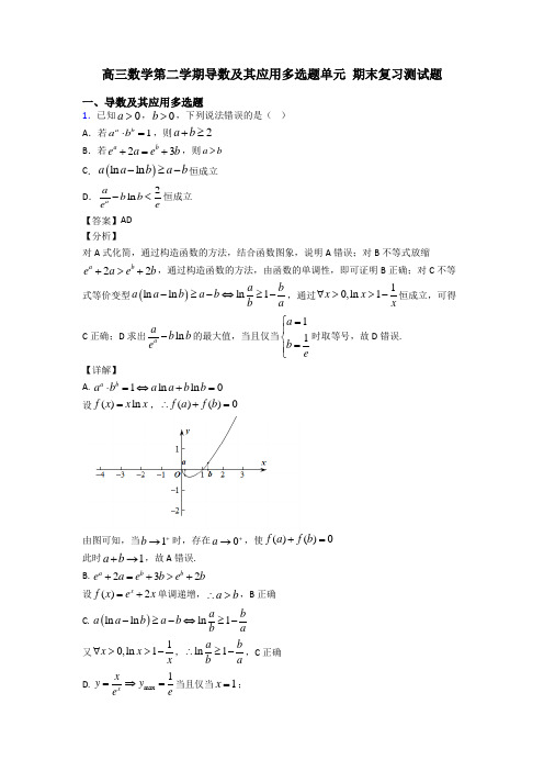 高三数学第二学期导数及其应用多选题单元 期末复习测试题