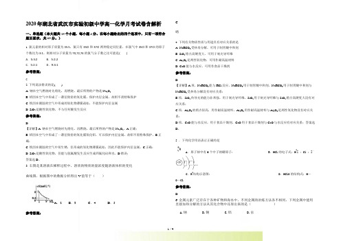 湖北省武汉市实验初级中学高一化学月考试卷含解析