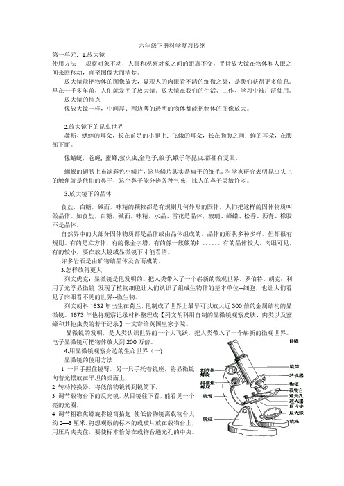 六年级下册科学复习提纲第一单元