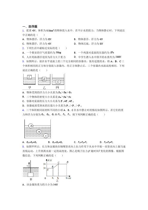 (压轴题)人教版初中八年级物理下册第十章《浮力》测试(包含答案解析)