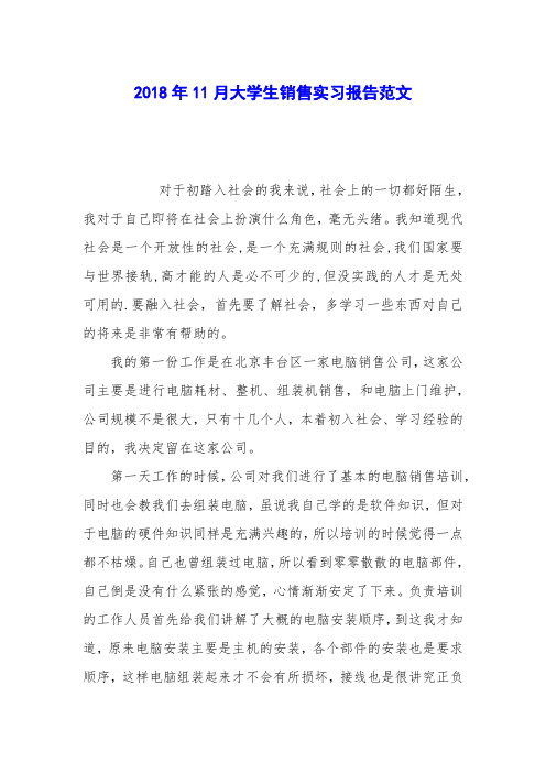 2018年11月大学生销售实习报告范文