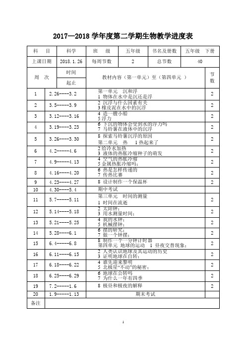 教科版五年级科学下册导学案(全)