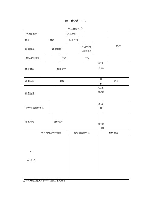 职工登记表