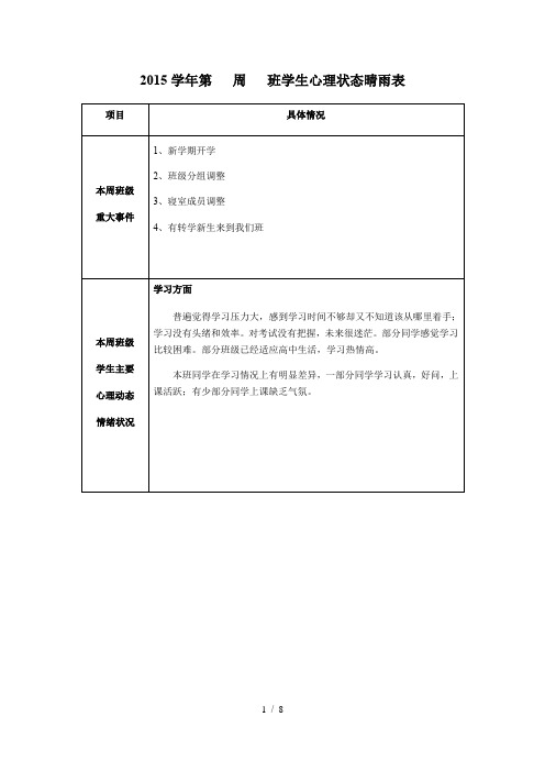 小学班级心理委员观察记录表