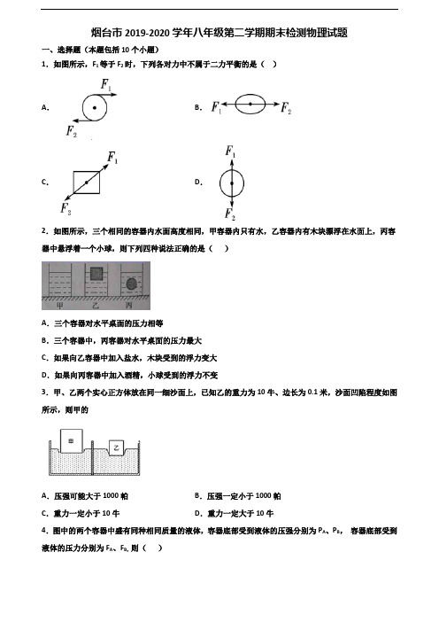 烟台市2019-2020学年八年级第二学期期末检测物理试题含解析