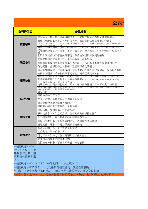 公司价值观评分表设计部