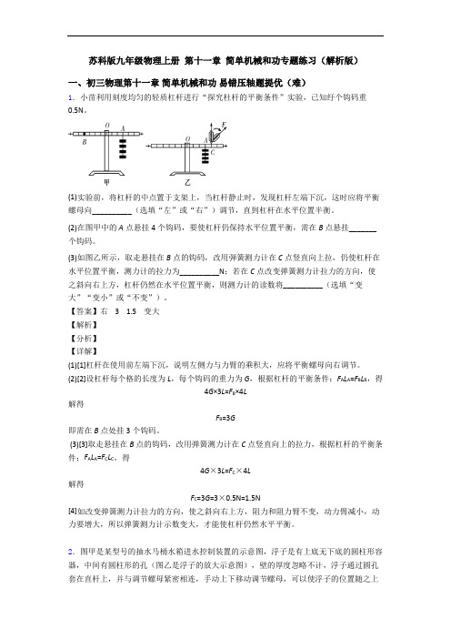 苏科版九年级物理上册 第十一章 简单机械和功专题练习(解析版)