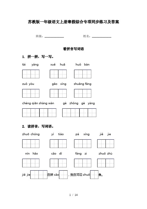 苏教版一年级语文上册寒假综合专项同步练习及答案