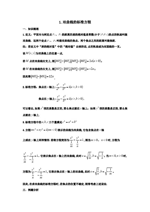 高考数学解答题双曲线的标准方程 Word版含答案