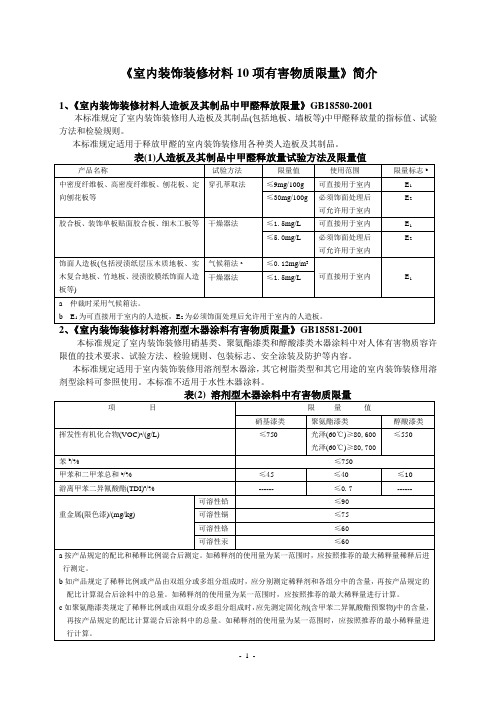 室内装饰装修材料10项有害物质限量