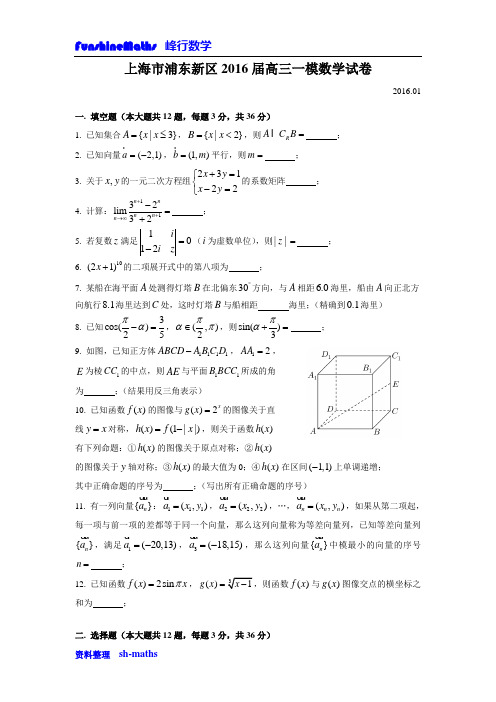 2016届上海市浦东区高三一模数学试卷(word版)