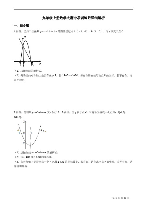 九年级上册数学大题专项训练附详细解析学生版