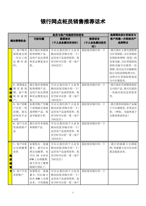 银行网点柜员销售推荐话术