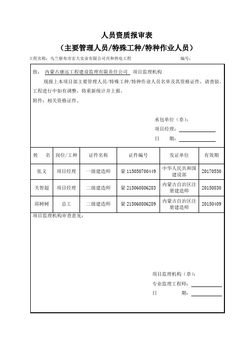 人员资质报审表全部