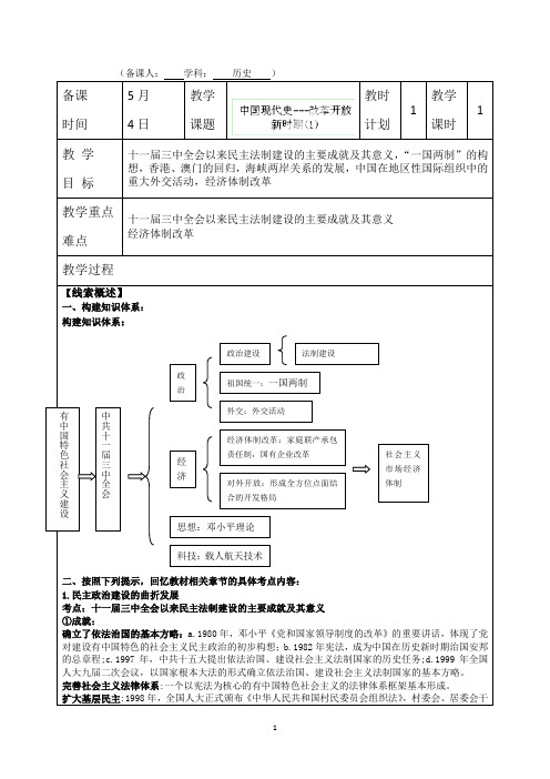 连云港市灌云县四队中学高三历史总复习考试学案中国现代史改革开放新时期(1)