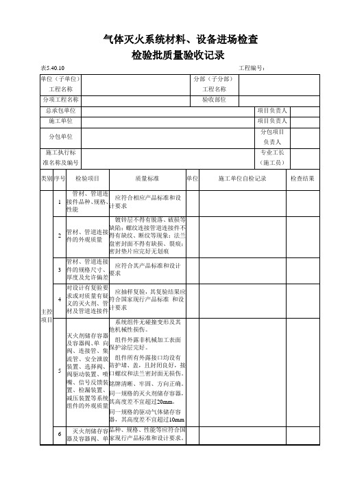 气体灭火系统材料、设备进场检查检验批质量验收记录