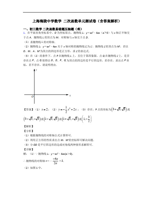 上海梅陇中学数学 二次函数单元测试卷(含答案解析)