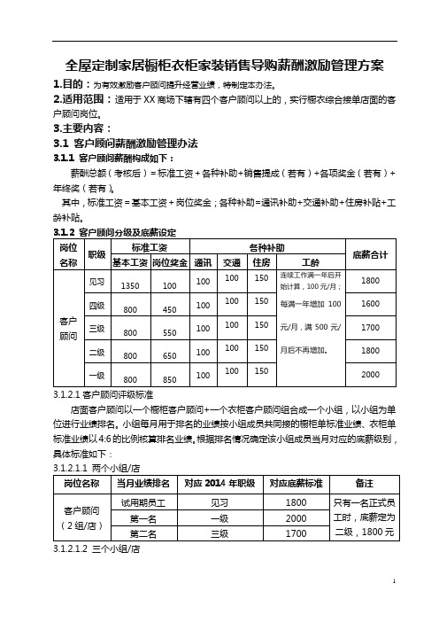 全屋定制家居橱柜衣柜家装销售导购薪酬激励管理方案