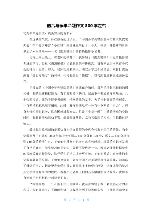 的苦与乐半命题作文800字左右