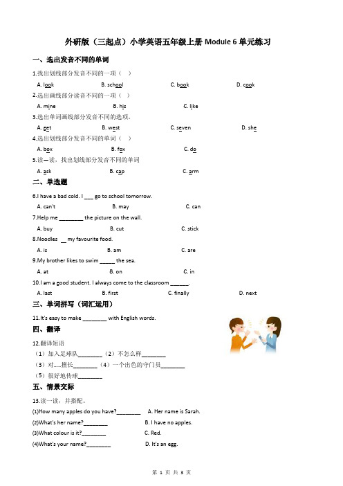 外研版(三起点)小学英语五年级上册Module 6单元练习