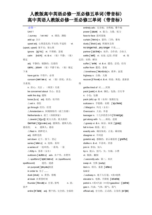 人教版高中英语必修一至必修五单词(带音标)