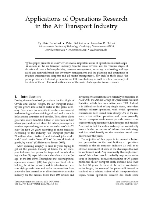 Applications of Operations Research in the Air Transport Industry