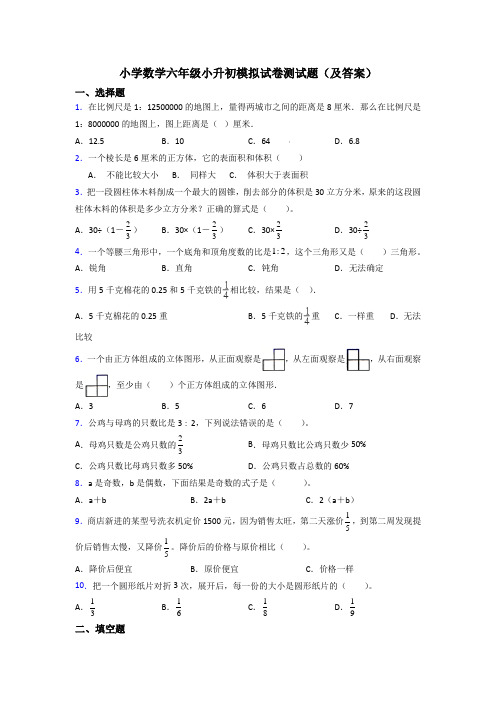 小学数学六年级小升初模拟试卷测试题(及答案)[001]