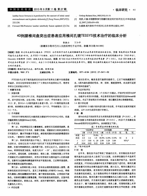 40例腰椎间盘突出症患者应用椎间孔镜TESSYS技术治疗的临床分析