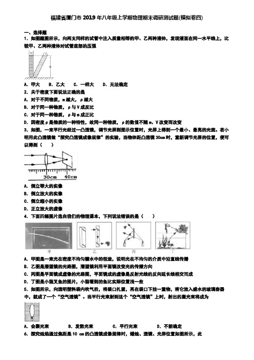 福建省厦门市2019年八年级上学期物理期末调研测试题(模拟卷四)