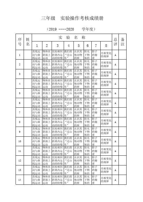 三年级科学实验考核成绩