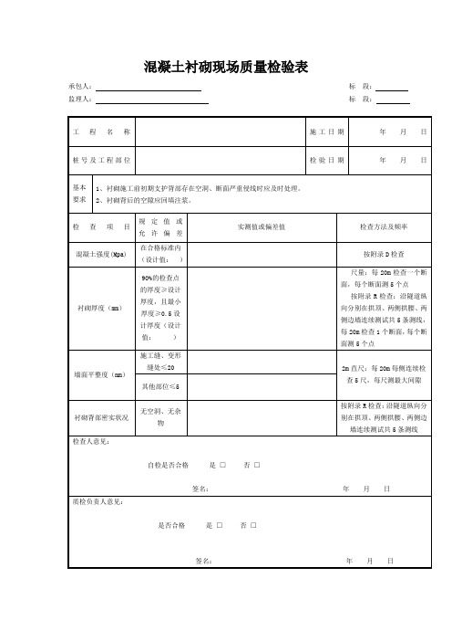 混凝土衬砌现场质量检验表