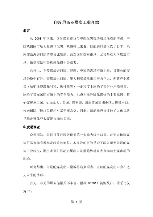 印度尼西亚煤炭工业介绍共16页word资料