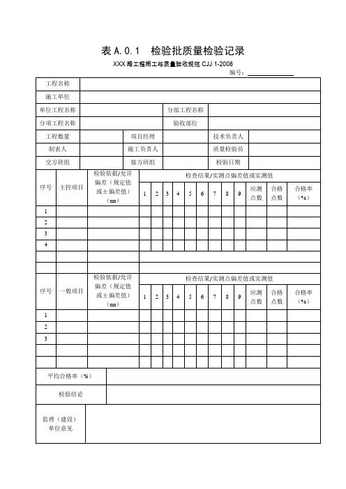 道路工程质量验收记录表