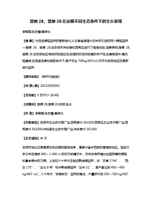 楚粳28、楚粳26在安顺不同生态条件下的生长表现