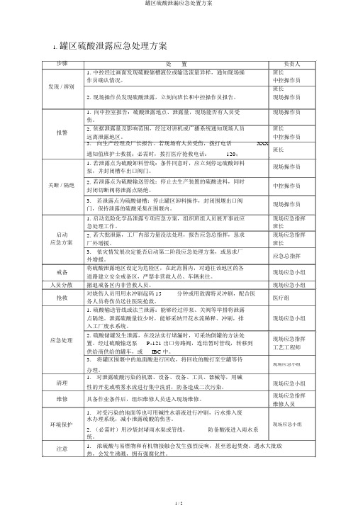 罐区硫酸泄漏应急处置方案