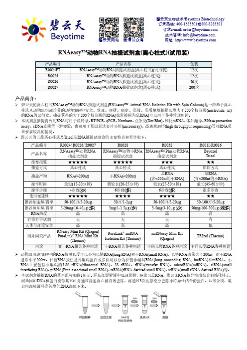 碧云天RNAeasy动物RNA抽提试剂盒说明书