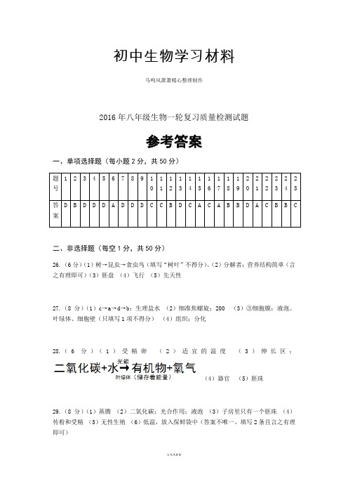 中考专题一轮复习质量检测试题参考答案 (1)