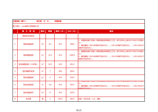 最新装修室内设计预算表格excel模板最新