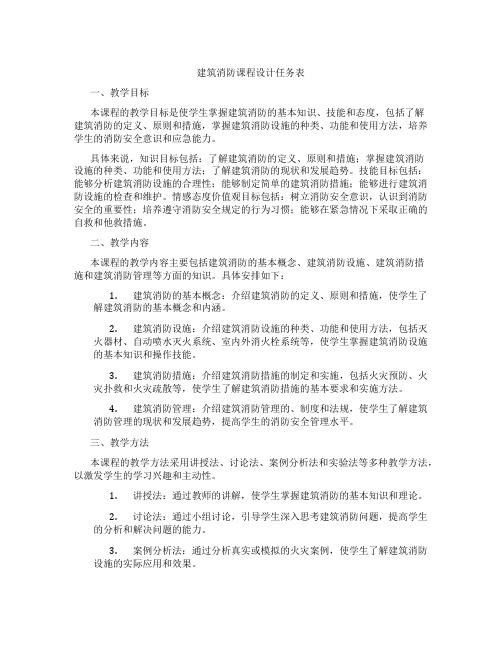 建筑消防课程设计任务表